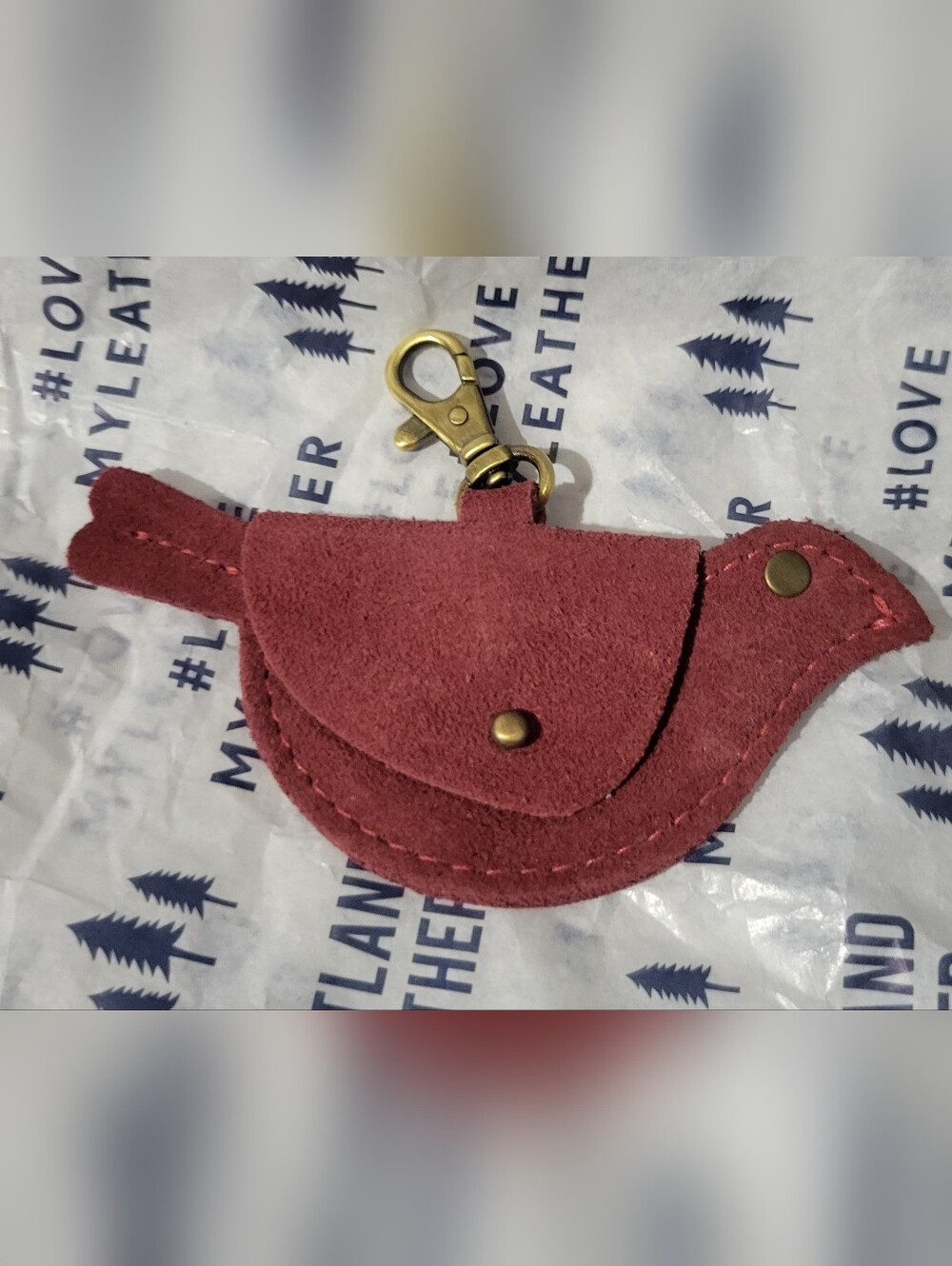 Portland Leather Suede Mockingbird Keychain/Pouch Color is Red Panda.